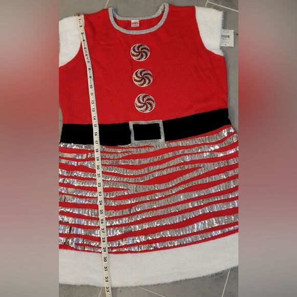 Holiday Time Women Santa Claus Sweater Dress Size XL(16-18) Sequin Skirt Red NWT - Picture 6 of 7